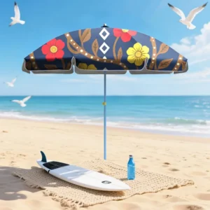 Beach Umbrella 180cm 195cm Weights Foldable Portable Large Beach Umbrella