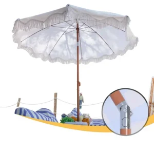 Beach Umbrella, Iron Pole, Tassel, Sun Protection, Outdoor Patio