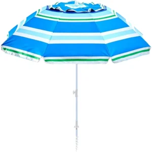 Beach Umbrella Sand Anchor UPF 50+ Protection 8 Ribs Button Tilt Multifunctional Portable Sunshade for Gardens Courtyards