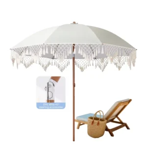 Beach Umbrella, Steel Rod, Polyester, Tassel, Sun Protection
