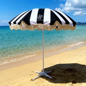 Beach Umbrella UV Protection Custom Logo Print Parasol with Fringe Tassels