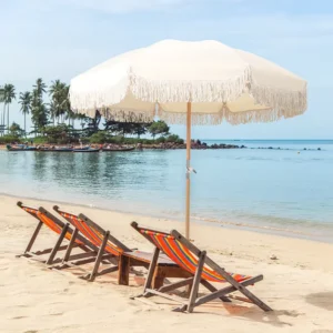 Beach Umbrella With Tassels Tilting Patio Parasol UV Protective Garden Mushroom Umbrella Custom Logo For Hotels & Resorts