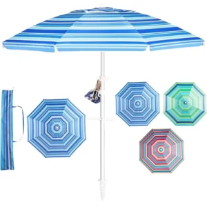 Beach Umbrella for Sand, Heavy Duty Windproof Portable, Fiberglass Ribs, UV Protection, Sand Anchor