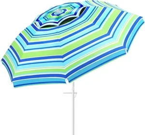 Beach Umbrella for Sand Wind Portable Diameter Heavy Duty Wind Resistant Striped Large Umbrellas UV Blue G
