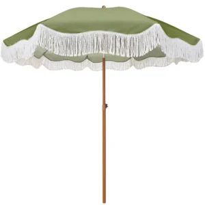 Beach Umbrella for Sand, Windproof, With Fringe, Pointed Bottom Sand Anchor