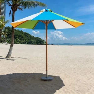Beach Umbrella with Long Metal Pole Four-Color Patchwork Canopy for Outdoor Sun Shade