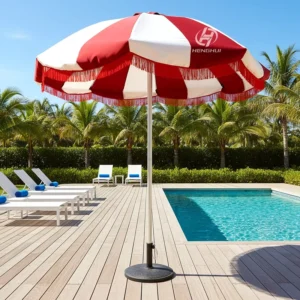 Beach Umbrella with Tassels Tilting UV-Protective Mushroom Patio Parasol for Hotels and Resorts