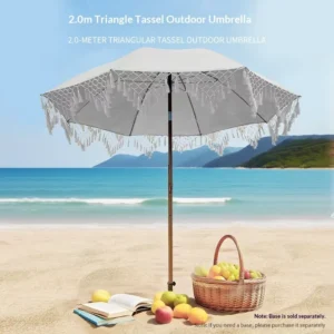 Beach Vacation Tassel Sun Umbrella with Alloy Frame for Courtyard Pool and Patio Shade Manual Opening