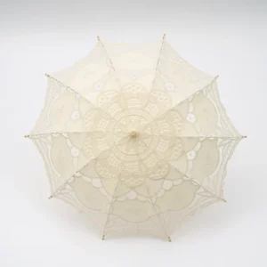 Beige Lace-Trimmed European Style Craft Umbrella Dual-Purpose Sunshade & Decorative Piece for Bridal Photography
