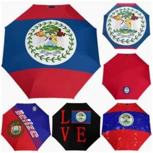 Belize National Flag Emblem Pattern Fully Automatic Folding Umbrella Rainproof Sunproof