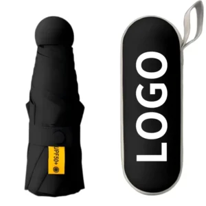 Best Mini Pocket Compact Manual Folding Five Fold Black Coating Umbrella 8K Ribs Custom Logo Option Minimalist Design Style