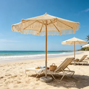 Best Seller Beach Umbrella Black and White Summer Umbrella for Beach Solar Waterproof Crank Tilt Beside Resort Banquet Shade