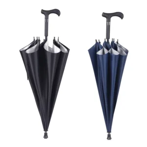 Big Size Black Curved Plastic Handle Outdoor Windproof Elderly Walking Stick Umbrella