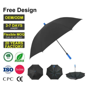 Big Size Fully Automatic Open EVA Handle Fiberglass Ribs Windproof Pongee Fabric Waterproof Advertising Custom Straight Umbrella
