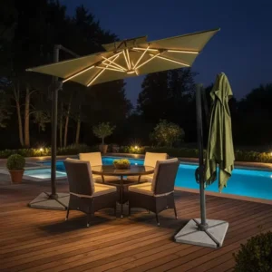Big Size Outdoor Sun Umbrella Aluminum European Design Waterproof Patio Umbrella with Light for Hotel Pool
