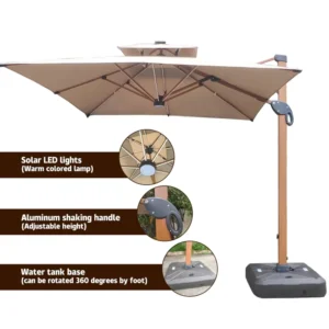Big Size Side Pole Roman Cantilever Umbrella Custom Logo Outdoor Furniture Aluminum Frame Modern Design LED Lights Courtyard Gym