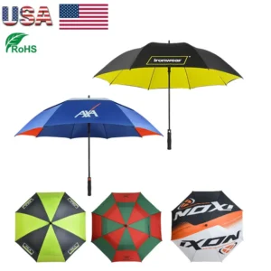 Black 30-Inch Automatic Open Double-Layer Windproof Waterproof Golf Umbrella
