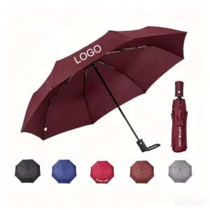 Black Coating Ergonomic Handle Heavy-Duty Compact Manual Open Custom Printed Folding Umbrella