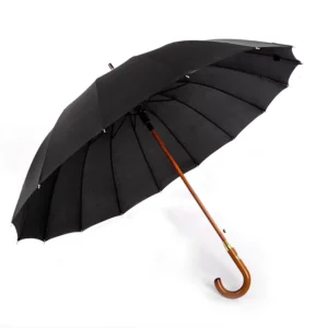 Black Custom Brand Name Wooden Handle Straight Umbrella