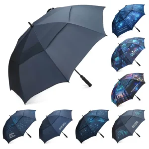 Black Golf Umbrella 210T Pongee Waterproof Canopy Large Automatic Straight Umbrella for Commuting