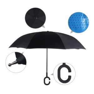 Black High Quality Fashion Luxury Double Layer Canopy Reverse Inverted Car Straight Rain Umbrella