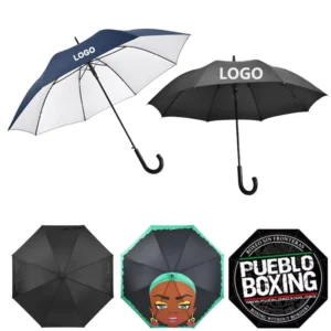 Black Men’s Windproof Golf Umbrella with Straight Design and Logo Printing