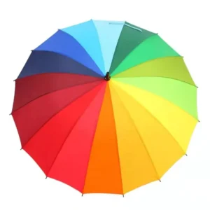 Black Metal Shaft 16-Rib Stick Rainbow Umbrella