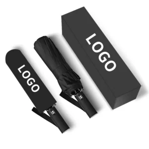 Black Mini 8-Rib 3-Fold Custom Logo Folding UV Protection Rain Umbrella