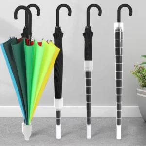 Black Semi Automatic Straight Rain and Sun Umbrella with Plastic Cup