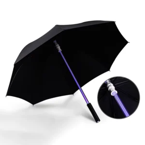 Black Straight Star Light LED Umbrella with LED Torch Light