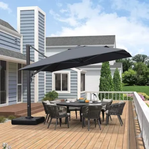 Black Waterproof Cantilever Patio Umbrella with Skylight, 8-Rib