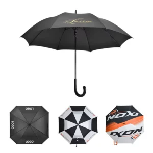 Black Windproof Men’s Long Stick Umbrella with Custom Logo Printing