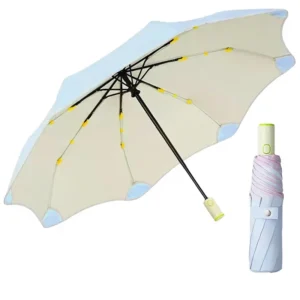 Black and Green RPET Folding Waterproof Eco-Friendly Umbrella with Wooden Handle and Fully Automatic Switch