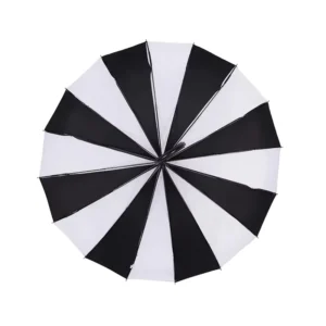 Black and White Striped Long-Handle Straight Pagoda Golf Umbrella