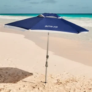 Blue Portable Aluminum Beach Umbrella Commercial Grade Windproof with Sand Anchor