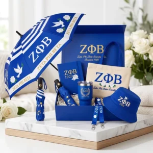 Blue White Greek Letters Sisterhood Tumbler Cap Umbrella Notebook Lanyard 5Pcs Gift Set