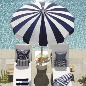 Blue White Striped Pagoda Patio Umbrella 2.7m 24 Ribs Outdoor Parasol