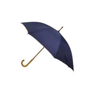 Blue Wooden Handle Straight Stick Umbrella for Rain