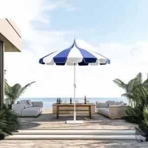 Blue and White Striped Waterproof Foldable Pagoda Patio Umbrella for Hotel Use 2.7M