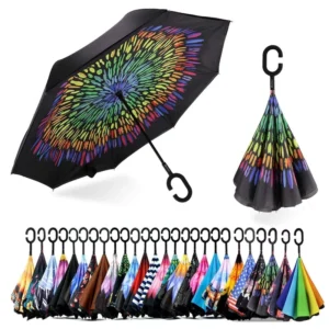 Bohemian Double-Layer Inverted Umbrella with C-Shaped Handle, Anti-UV Waterproof Windproof