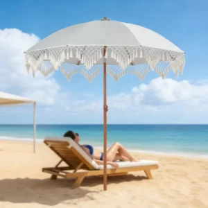 Bohemian Tassel Waterproof Handmade Macrame Beach Umbrella with Rope Design