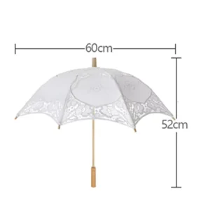 Bohemian White Wedding Umbrella with 8K Hollow Lace 8 Ribs Manual Control Straight Wooden Handle for Photography Props