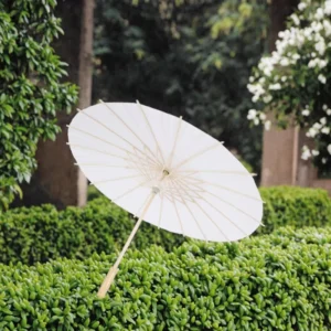 Boho Classic Wedding Party Decoration Paper Umbrella, 84cm, 56cm, Wood Ribs, Manual, White