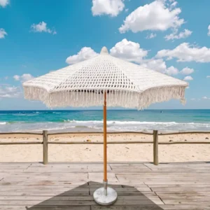 Boho Macrame Vintage Beach Umbrella with Cotton Cloth Tassels for Patio Courtyard Hotel Bali Style Fringe