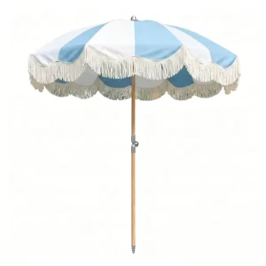 Boho Tassel Beach Umbrella for Seaside Pool Patio Lawn Picnic Travel Outdoor Garden Coastal Decor Lightweight