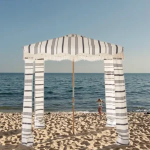 Boho White Beach Cabana Shelter with UV Protection, Square Sun Shade, and Tassels