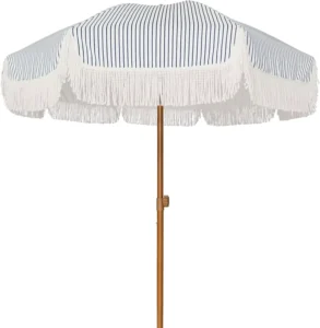 Boho Wooden New Zealand Luxury Vintage Fringed Sun Outdoor Pole Canvas Parasols Beach Umbrellas with Tassels