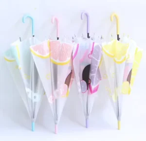 Boys’ and Girls’ Fruit Print PVC/POE Umbrella with Lemon, Watermelon, Orange, and Kiwi Designs