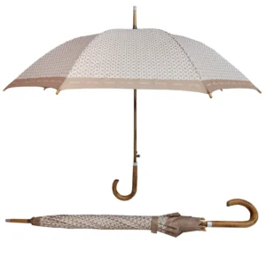 Branded Stick Umbrella with Wooden J-Hook Handle, Full-Panel Logo Silk Screen Print, Pongee, Company Gifts