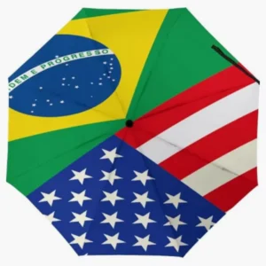Brazil USA National Flag Themed Fully Automatic Folding Umbrella